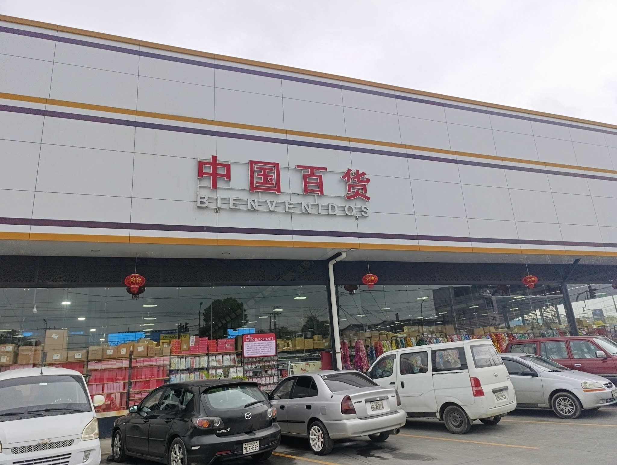 Street-level view of China Depot's storefront with the entrance and parked cars